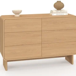 Commode 6 tiroirs 115 cm façon hêtre design arrondi