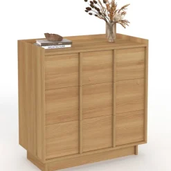 Commode 3 tiroirs 80 cm façon hêtre design minimaliste