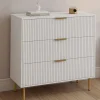 Commode 3 tiroirs 80 cm lattes blanc et doré