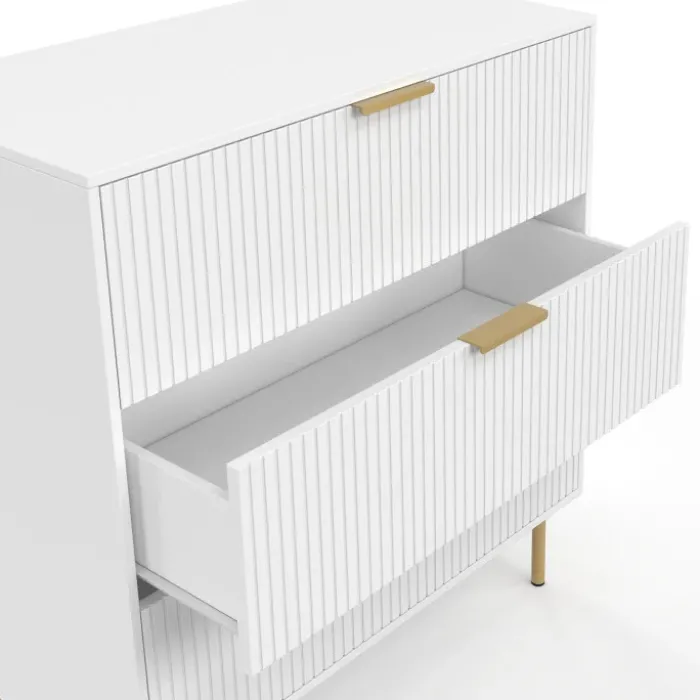 Commode 3 tiroirs 80 cm lattes blanc et doré