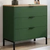Commode 3 tiroirs 80 cm vert kaki et plateau bois