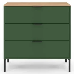 Commode 3 tiroirs 80 cm vert kaki et plateau bois