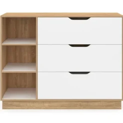 Commode 3 tiroirs 3 niches hêtre blanc