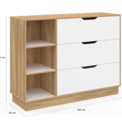 Commode 3 tiroirs 3 niches hêtre blanc