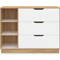 Commode 3 tiroirs 3 niches hêtre blanc