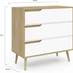 Commode 3 tiroirs blanche et bois style scandinave