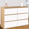Commode 6 tiroirs blanche et bois façon hêtre