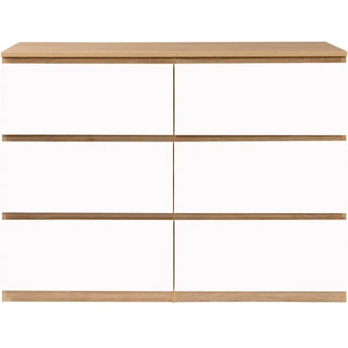 Commode 6 tiroirs blanche et bois façon hêtre