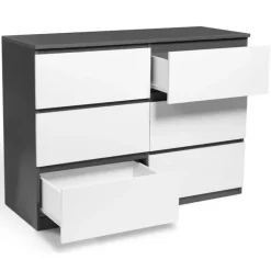 Commode 6 tiroirs blanche et grise