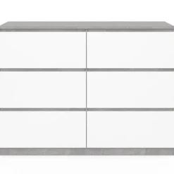 Commode 6 tiroirs blanche effet béton