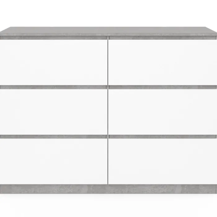 Commode 6 tiroirs blanche effet béton