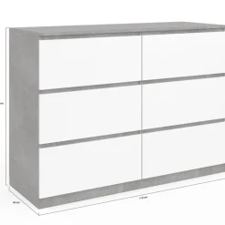 Commode 6 tiroirs blanche effet béton