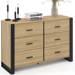 Commode 6 tiroirs bois et noir