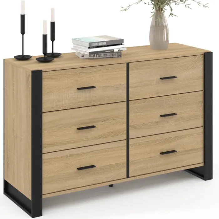 Commode 6 tiroirs bois et noir