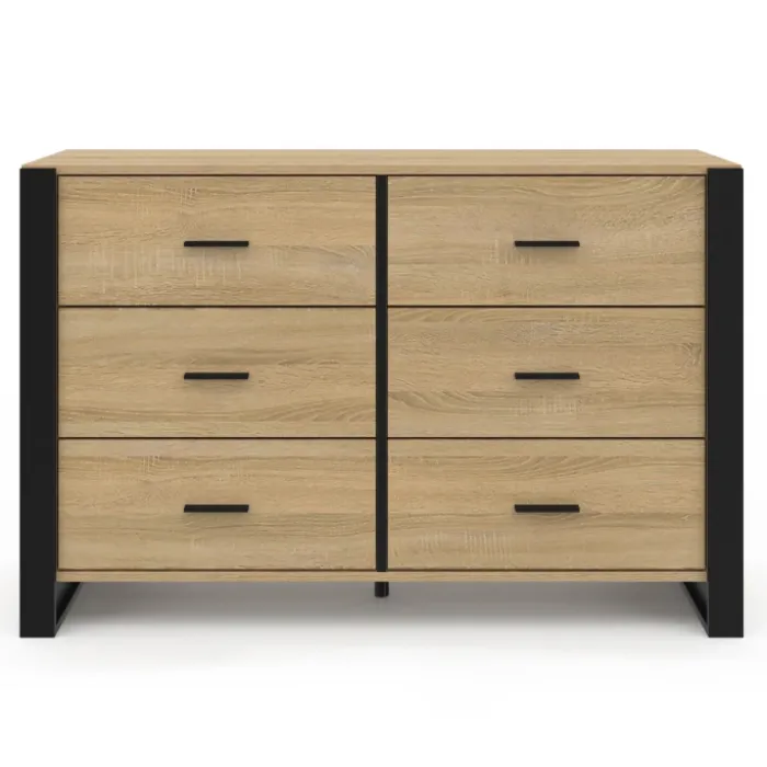 Commode 6 tiroirs bois et noir