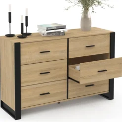 Commode 6 tiroirs bois et noir