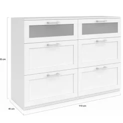 Commode 6 tiroirs bois et blanc effet givré