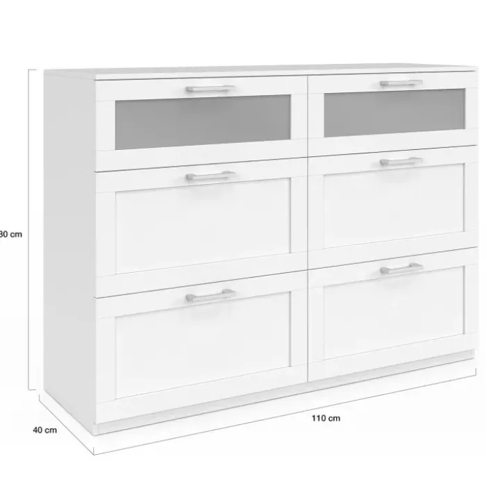 Commode 6 tiroirs bois et blanc effet givré