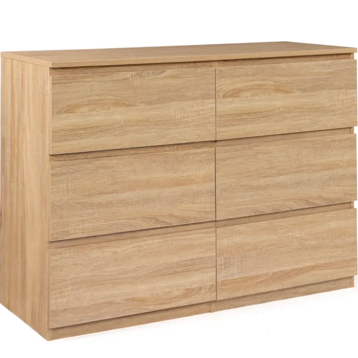 Commode 6 tiroirs bois façon hêtre 110x80 cm