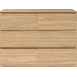 Commode 6 tiroirs bois façon hêtre 110x80 cm
