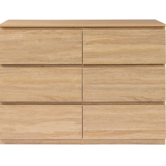 Commode 6 tiroirs bois façon hêtre 110x80 cm