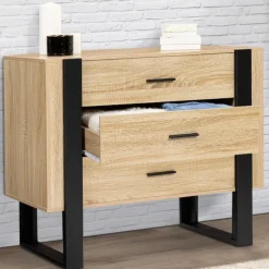 Commode 3 tiroirs design bois et pieds noir