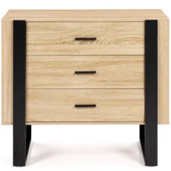 Commode 3 tiroirs design bois et pieds noir