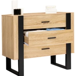 Commode 3 tiroirs design bois et pieds noir