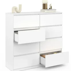 Commode 8 tiroirs en bois blanc 110 cm