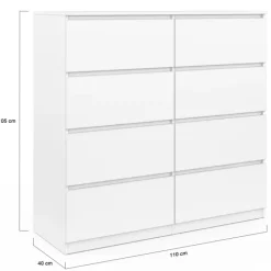 Commode 8 tiroirs en bois blanc 110 cm
