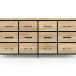 Commode 12 tiroirs en tissu de 140 cm design industriel bois et noir