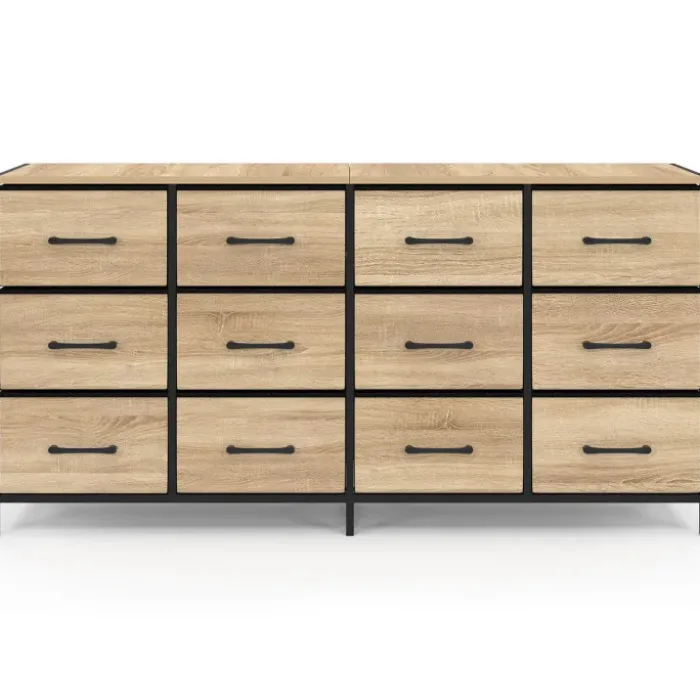Commode 12 tiroirs en tissu de 140 cm design industriel bois et noir