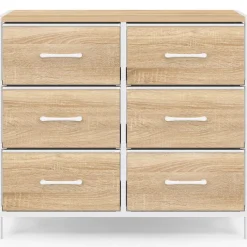 Commode 6 tiroirs en tissu 80 cm meuble de rangement design industriel bois et blanc