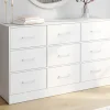 Commode 9 tiroirs en tissu 113 cm meuble de rangement bois blanc