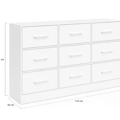 Commode 9 tiroirs en tissu 113 cm meuble de rangement bois blanc