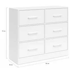 Commode 6 tiroirs en tissu 80 cm meuble de rangement bois blanc