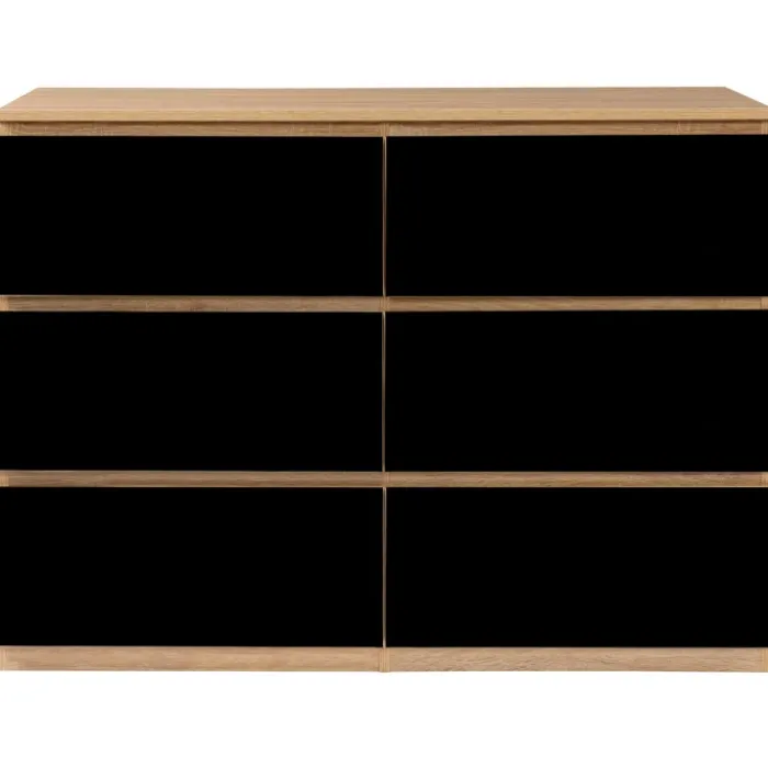 Commode 6 tiroirs noire et bois façon hêtre 110x80cm