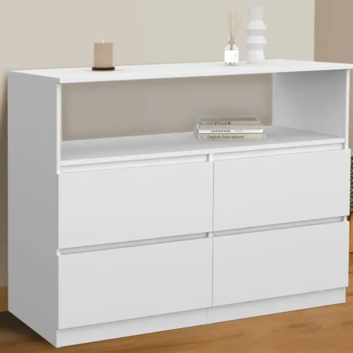 Commode avec 4 tiroirs bois blanc 100 cm avec niche
