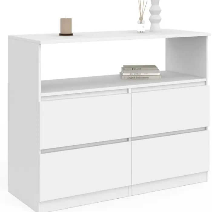 Commode avec 4 tiroirs bois blanc 100 cm avec niche