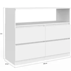 Commode avec 4 tiroirs bois blanc 100 cm avec niche