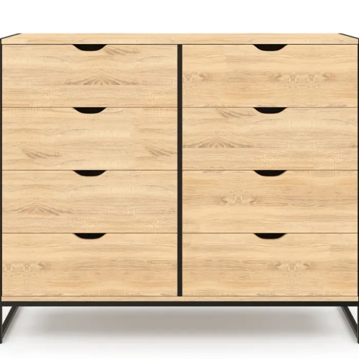 Commode blanc et bois 8 tiroirs au design industriel