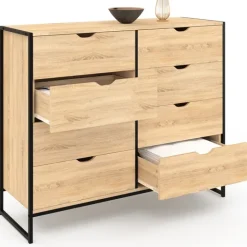 Commode blanc et bois 8 tiroirs au design industriel
