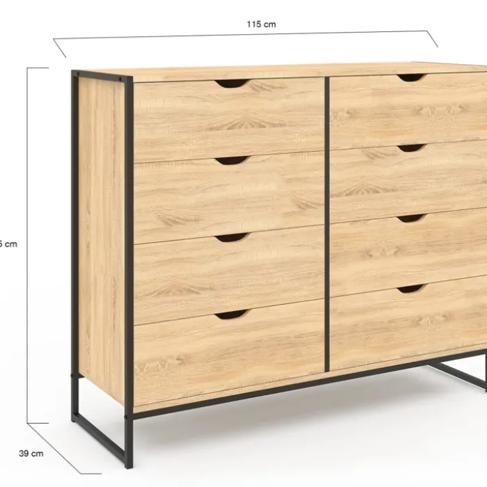 Commode blanc et bois 8 tiroirs au design industriel