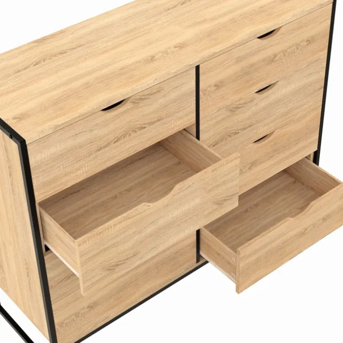 Commode blanc et bois 8 tiroirs au design industriel