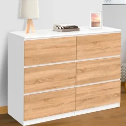 Commode blanc et bois 6 tiroirs