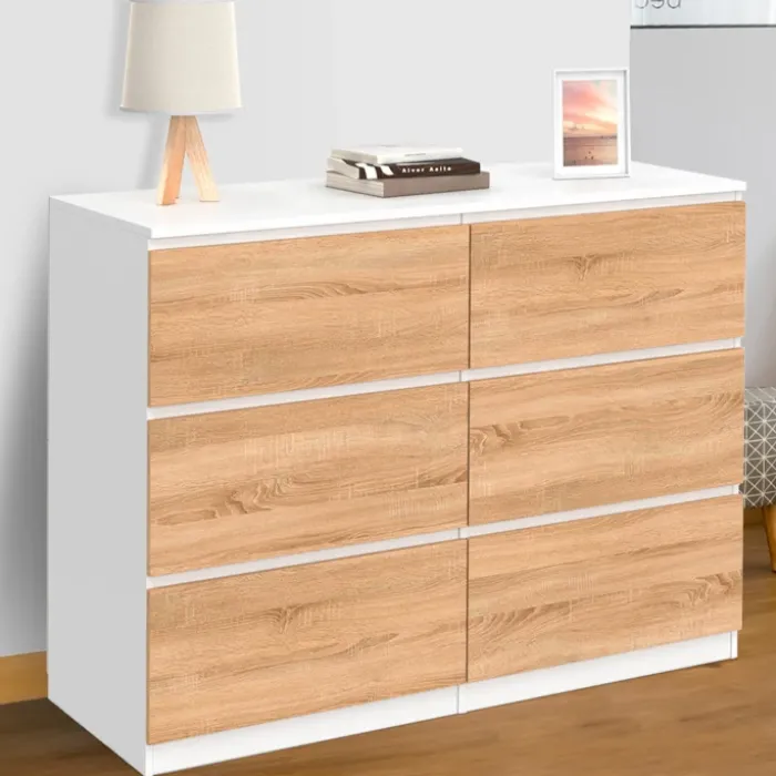 Commode blanc et bois 6 tiroirs