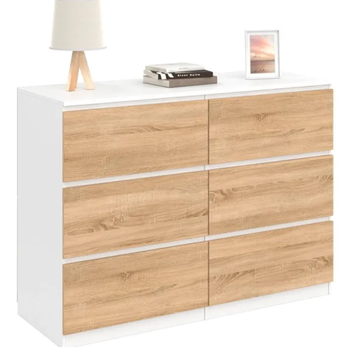 Commode blanc et bois 6 tiroirs