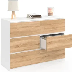 Commode blanc et bois 6 tiroirs