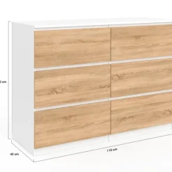 Commode blanc et bois 6 tiroirs