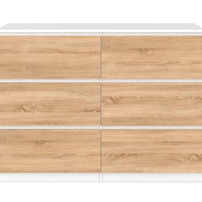 Commode blanc et bois 6 tiroirs